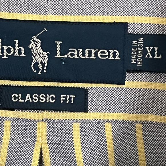 Ralph Lauren  Tan Pony Classic Fit Mens Button Down Size XL Light Blue Yellow￼ - Picture 3 of 6